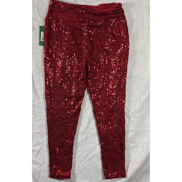 Red SEQUIN High Waist LEGGINGS Inside Waist POCKET TIPSY ELVES Stretchy NWT - Picture 7 of 9